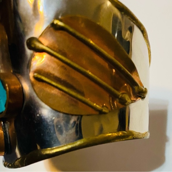 Turquoise and Red Floral Cuff Bracelet - Picture 6 of 9